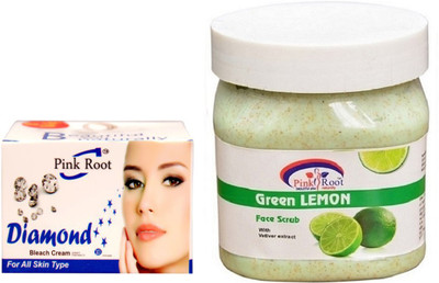 

Pink Root GREEN LEMON SCRUB 500GM WITH DIAMOND BLEACH 50GM(Set of 2)