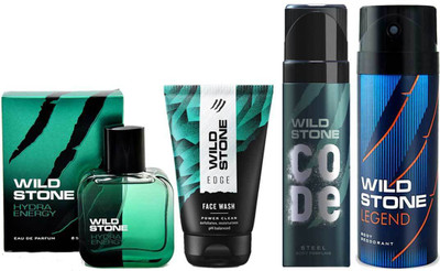 

Wild Stone Legend Deodorant, Hydra Energy Perfume 100ML, Code Steel, Edge Facewash 100ML(Set of 4)