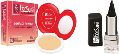 

Forsure Combo of Smudge Free Platinium Kajal Stick and Compact Powder with Primer Effect Waterproof(Set of 2)