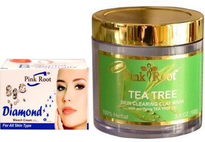 

Pink Root TEA TREE MASK 100GM WITH DIAMOND BLEACH 50GM(Set of 2)