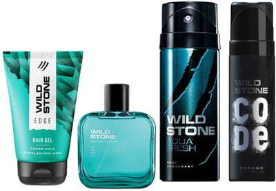 

Wild Stone Aqua Fresh Deodorant, Edge Perfume 100ML, Code Chrome, Edge Hairgel 100ML(Set of 4)