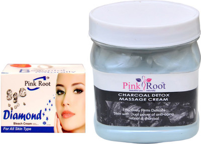 

Pink Root CHARCOAL CREAM 500GM WITH DIAMOND BLEACH 50GM(Set of 2)