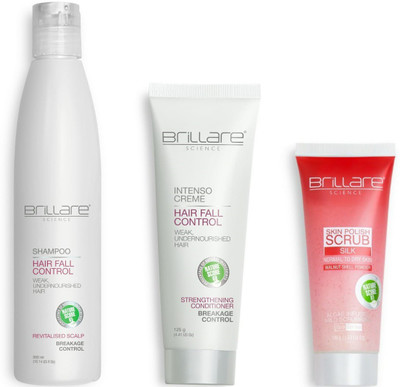 

Brillare HAIR FALL CONTROL 300 ML + INTENSO CRÈME HAIR FALL CONTROL 125 G + SKIN POLISH SCRUB SILK 100 ML(Set of 2)