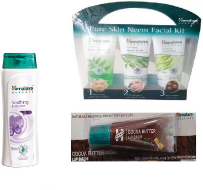 

Himalaya soothing body lotion, neem facial kit, coca butter lip balm(Set of 3)