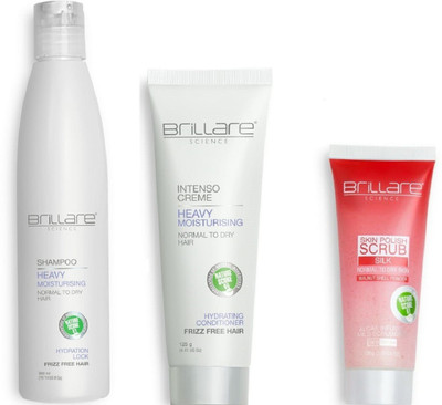 

Brillare Heavy Moisturising Shampoo (300 ml) and Intenso Creme Conditioner (125 g) + Skin polish Scrub (100 ml)(Set of 3)