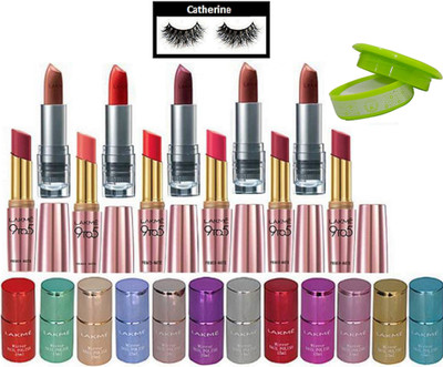 

catherine eyelashes, mirror nail polish pack of 12, enrich and lipstick pack of 12, nail polish remover(Set of 26)