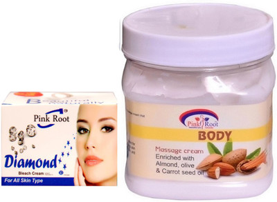 

Pink Root BODY MASSAGE CREAM 500GM WITH DIAMOND BLEACH 50GM(Set of 2)