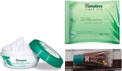 

Himalaya nourshing cream, aloe vera face wipes, coca butter lip balm(Set of 3)