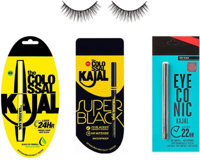 gratify combo superblack deep black kajal with eyelash(Set of 4)