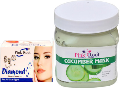 Pink Root CUCUMBER MASK 500GM WITH DIAMOND BLEACH 50GM(Set of 2)