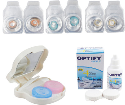 

Optify Zero Power Combo Pack Monthly Color Contact Lens With Solution and Travel Kit Monthly Contact Lens(0, Honey_Aqua_Natural Grey, Pack of 3)
