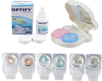 

Optify Zero Power Combo Pack Monthly Color Contact Lens With Solution and Travel Kit Monthly Contact Lens(0, Honey_Aqua_Green, Pack of 3)
