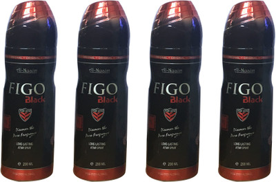 

Al Nuaim FIGO BLACK (PACK OF 4) Body Spray - For Men & Women(200 ml, Pack of 4)