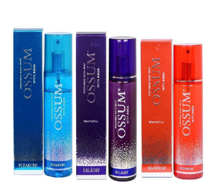 

ossum PLEASURE BODY PERFUME MIST+Body Mist Blossom+ Body Mist Delight 115 ml pack of 3 Deodorant Spray - For Men & Women(340 ml, Pack of 3)