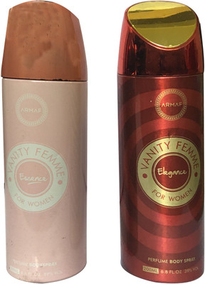 

Armaf VANITY FEMME ELEGANCE AND ESSENCE (PACK OF 2) Body Spray - For Women(200 ml, Pack of 2)