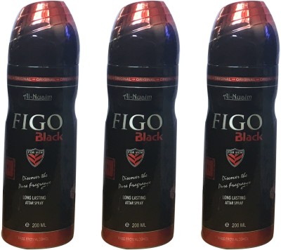 Al Nuaim FIGO BLACK (PACK OF 3) Deodorant Spray  -  For Men & Women(200 ml, Pack of 3)