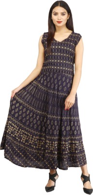 ZAISHA Women Maxi Dark Blue, Beige Dress