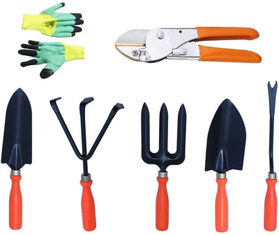 IBEX Gardening Tools with Gloves and Flamingo Cutter Set of 7 (7 Tools) Garden Tool Kit(7 Tools)