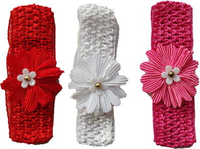 

Wishkaro Crochet Style Satin Flower Elastic Baby Girl's Hair Band, Head Band(Multicolor)