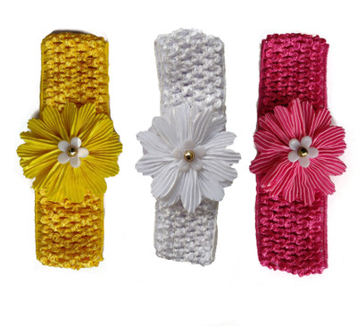 

Wishkaro Crochet Style Satin Flower Elastic Baby Girl's Hair Band, Head Band(Multicolor)