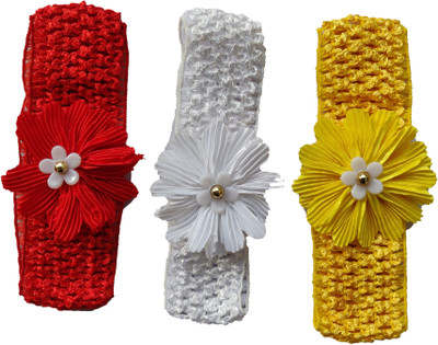 

Wishkaro Crochet Style Satin Flower Elastic Baby Girl's Hair Band, Head Band(Multicolor)