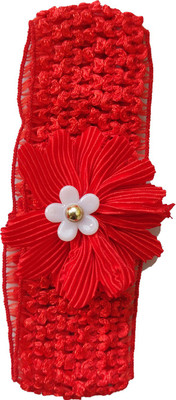 Wishkaro Crochet Style Satin Flower Elastic Baby Girl's Hair Band, Head Band(Red)