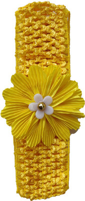 Wishkaro Crochet Style Satin Flower Elastic Baby Girl's Hair Band, Head Band(Yellow)