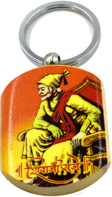 faynci Raje Shivaji Statue Printed Multicolor Wooden Key Chain for Shiv Premi Key Chain