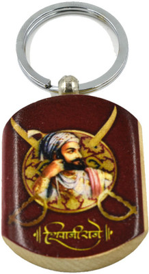 faynci Shivaji Raje with Sword Printed Multicolor Wooden Key Chain for Shiv Premi Key Chain