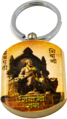 faynci Chatrapati Shivaji Raje Printed Statue Multicolor Wooden Key Chain for Shiv Premi Key Chain