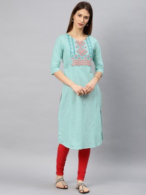 Alena Women Embroidered Straight Kurta(Blue)