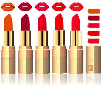 

Forsure Extra Soft & Smooth Velvet Matte Lip Color Combo(Light Brown, Sweet Red, Romantic Red, Red, Peach)
