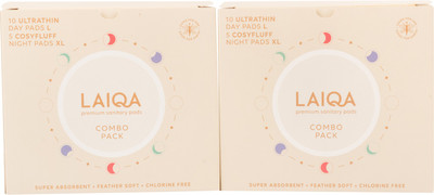 

LAIQA Premium Sanitary Napkins Cosyfluff + Ultrathin Combo Pack 10 Days Pad L & 5 Night Pads XL - 2 Box Sanitary Pad(Pack of 30)