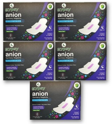 Gypsy Anion Biodegradable Anti Bacterial Sanitary Napkins XL Size-280mm / Set of 5 Packs-Each Pack Contains 8 Pads-Total 40 Sanitary Pad(Pack of 5)