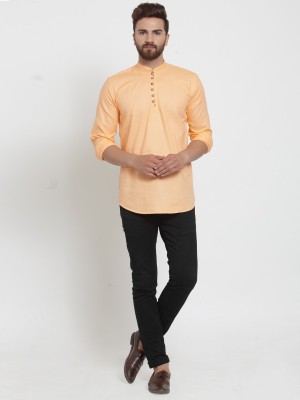 A-Okay Men Solid Straight Kurta(Pink, Beige)