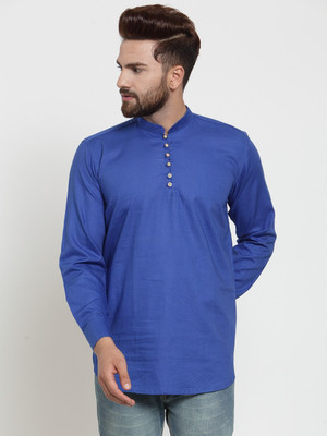 A-Okay Men Solid Straight Kurta(Blue)