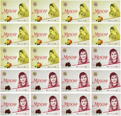 

Mysore Sandal 10 MYSORE SANDAL'S MYSOAP ORANGE LIME PREMIUM BEAUTY SOAP 100GM + 10 MYSOAP ROSE MILK CREAM PREMIUM BEAUTY SOAP 100GM(100 g, Pack of 20)