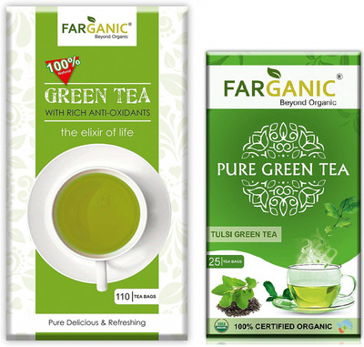 

FARGANIC Buy Pack Of 2 Plain Green Tea 110 Tea Bags And Tulsi 25 Tea Bags Plain, Tulsi Green Tea Bags(135 Bags, Box)
