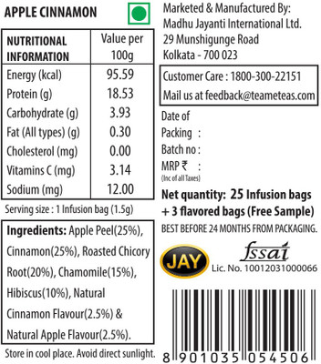 

TE-A-ME Apple Cinnamon Infusion Tea Bags Box(25 Bags)