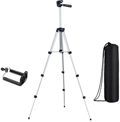 

techobucks Tripod-3110 Portable Adjustable Aluminum Lightweight Camera Stand With Three-Dimensional Head & Quick Release Plate For Video Cameras and mobile Tripod(Silver, Black, Supports Up to 3200 g)