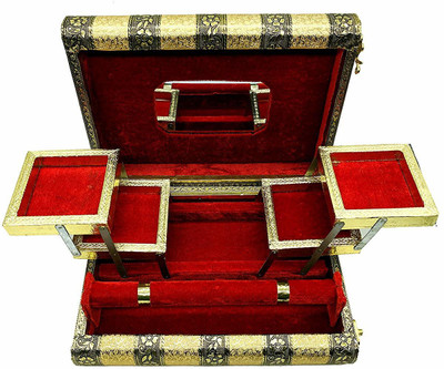 

Raawan Handmade Oxidised Wooden Jewellery Box for Women, 1 Roll Bangle with 5 Compartment Jewellery Box with Free Mirror Jewellery Box Vanity Box(Oxidised Golden)