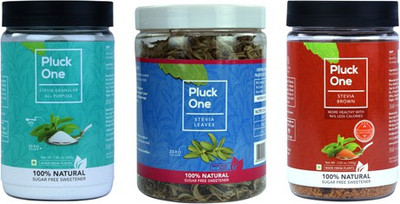 

Pluck One Combo Offer - Stevia All Purpose Powder, 200 gms + Stevia Brown Powder, 200 gms + Stevia Premium Dried Leaves, 50 gms, 100% Natural Sugar Substitute Sweetener(500 g, Pack of 3)