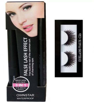 

OWNSTAR Eyelash Black And 3 In 1(Eyebrow Pencil,Kajal,Mascara)(Set of 4)