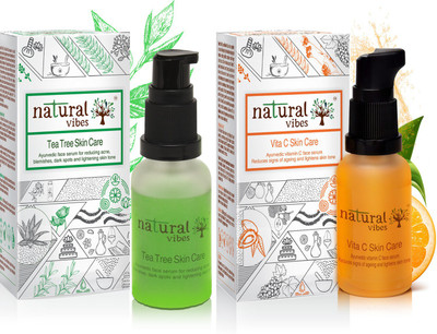 Natural Vibes Ayurvedic Skin Repair and Glow Combo Day and Night ~ with Tea Tree Serum 30 ml and Vitamin C Serum 30 ml(Set of 2)