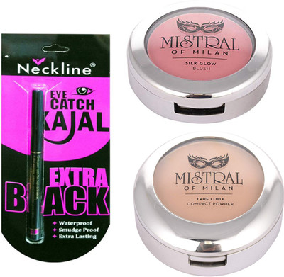 

mistral of milan light ivory compact and in love blush with nackline kajal pack of3(Set of 3)