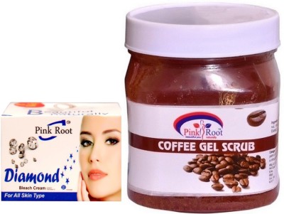 PINKROOT COFFEE GEL SCRUB 500GM WITH DIAMOND BLEACH 50GM(2 Items in the set)