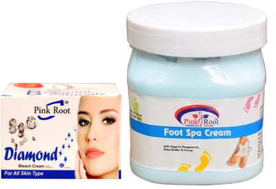

Pink Root FOOT SPA CREAM 500GM WITH DIAMOND BLEACH 50GM(Set of 2)