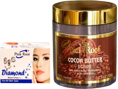 

Pink Root COCOA BUTTER SCRUB 100GM WITH DIAMOND BLEACH 50GM(Set of 2)