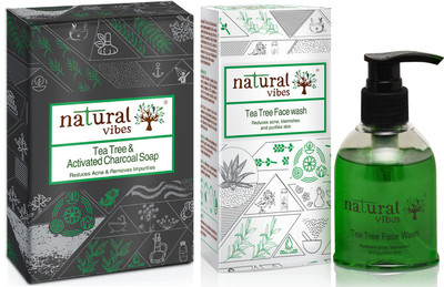 

Natural Vibes ~ Tea Tree and Activated charcoal Bath and Body treatment ~ with 1 Tea Tree and activated charcoal soap 150 g and 1 Ayurvedic Tea Tree face wash 150 ml(Set of 2)