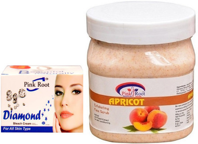 

Pink Root APRICOT SCRUB 500GM WITH DIAMOND BLEACH 50GM(Set of 2)